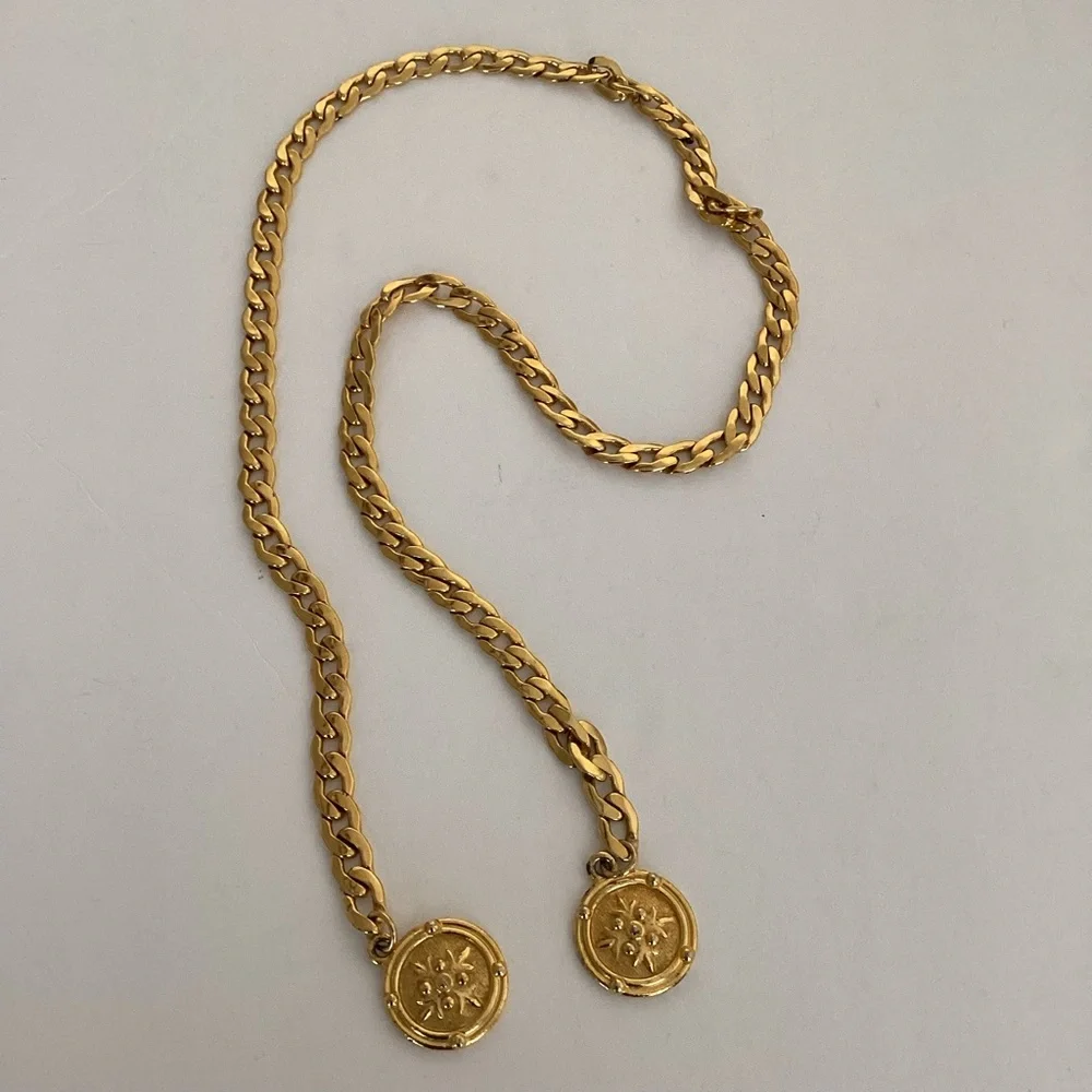 Vintage Gold Medallion Chain Belt Heavy Statement Medallion Curb Chain